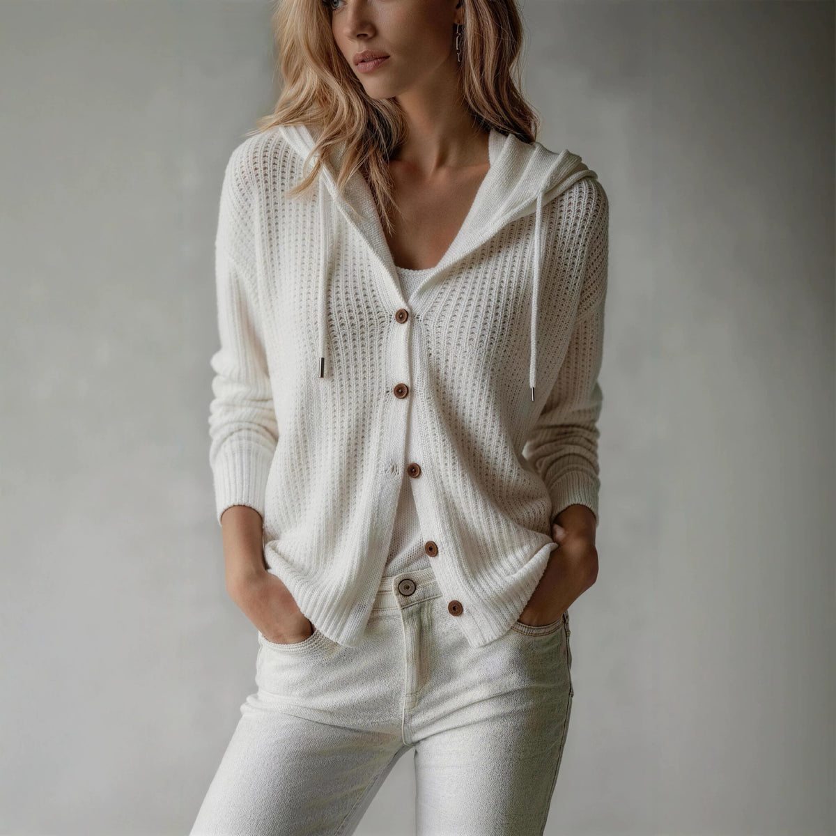 Women's Oversized Hooded Knit Cardigan Button Front