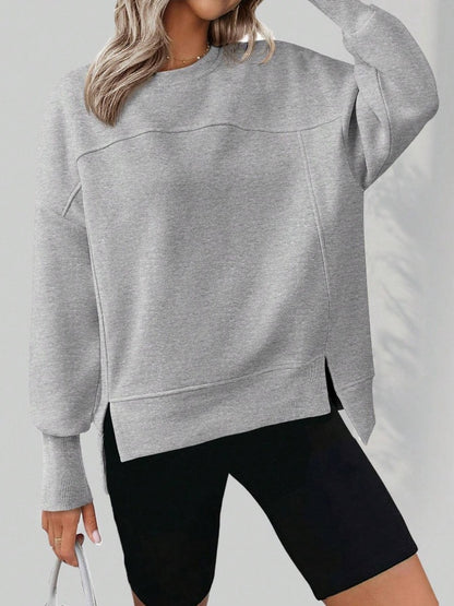 Colorblock Side Slit Sweatshirt Women Casual Pullover Top