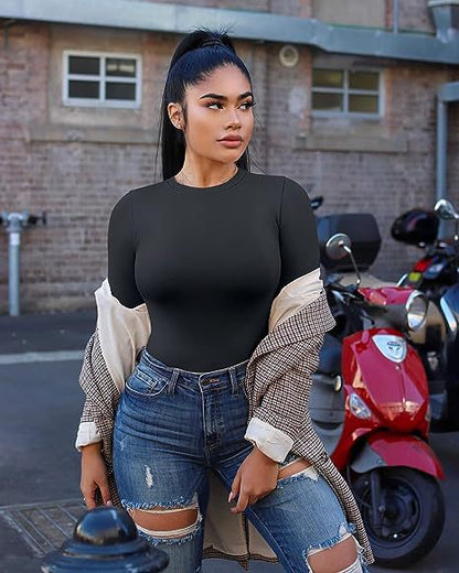 Women's Fitted Long Sleeve Crew Neck Stretch Layering Top