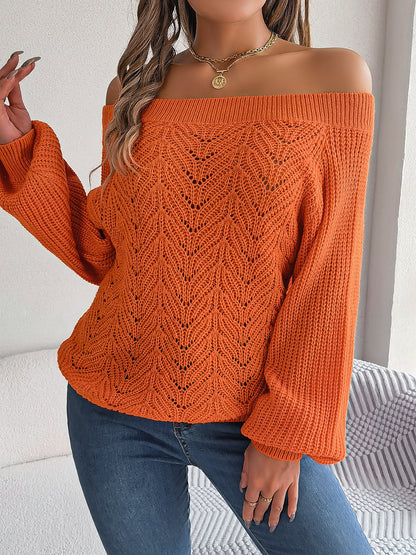 Off-Shoulder Cable Knit Lantern Sleeve Sweater