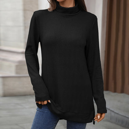 Women's Oversized Turtleneck Long Sleeve Tunic Side Slit