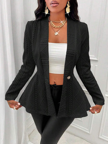 Women's Textured Peplum Blazer One Button Long Sleeve