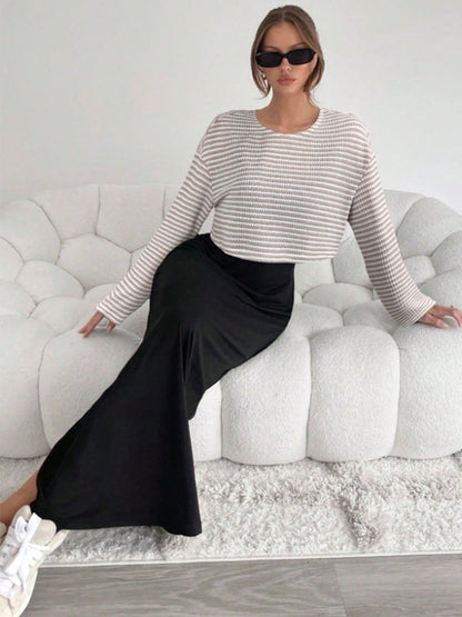 Striped Long Sleeve Two Piece Maxi Skirt Set