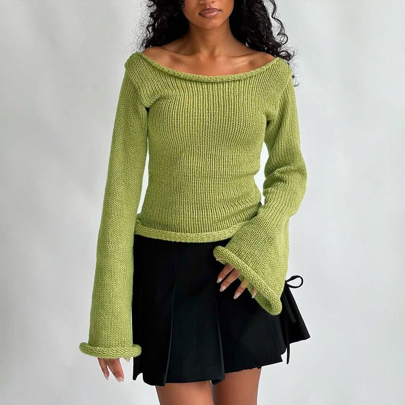 Women's Off Shoulder Ribbed Knit Top Long Sleeve Fitted
