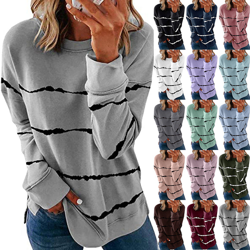 Women's Striped Crewneck Sweatshirt Oversized Casual Top