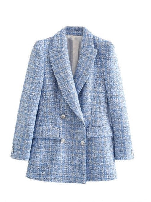 Women's Tweed Double Breasted Blazer Jacket