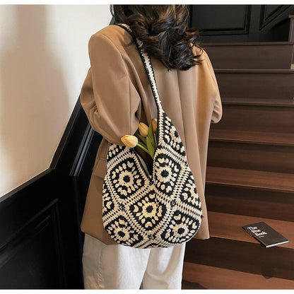 Crochet Knit Tote Bag Boho Shoulder Bag for Women