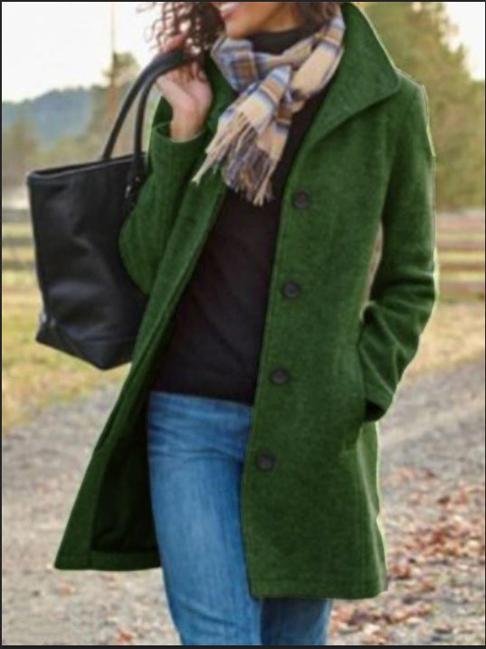 Women's Wool Blend Single Breasted Mid-Length Winter Coat