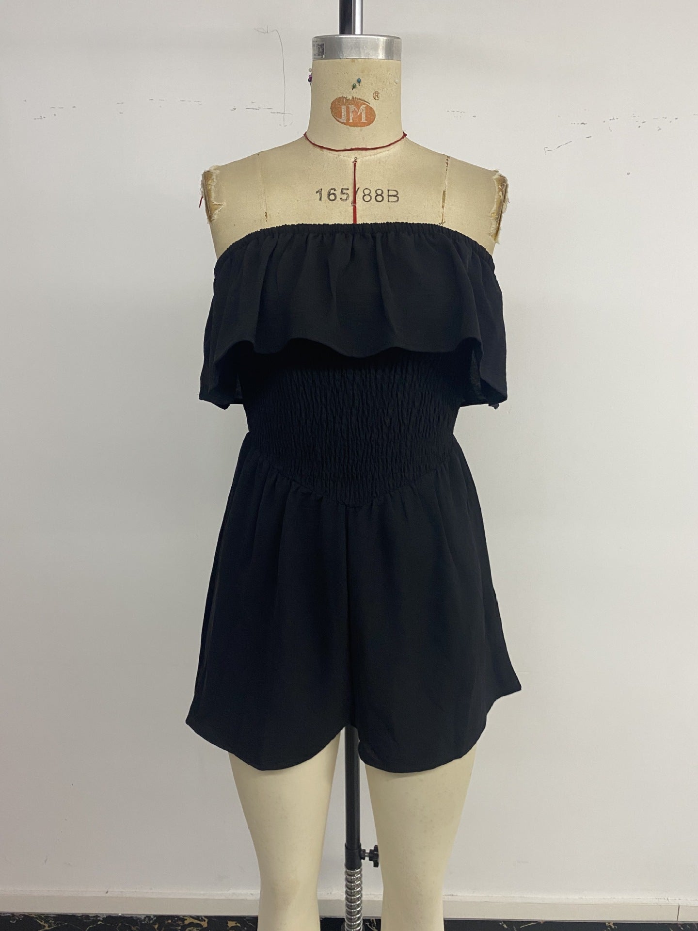 Ruffle Strapless Romper Smocked Waist Vacation Outfit