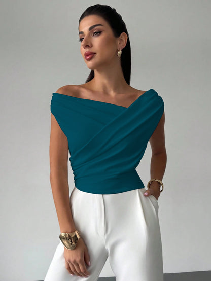 Minimalist Draped Asymmetric Short Top for Women