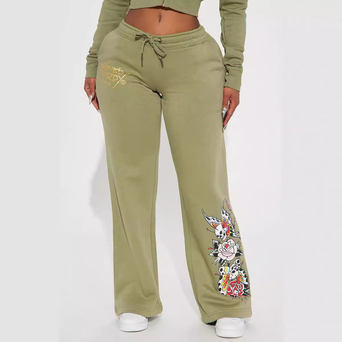 Olive Floral Hoodie Sweatpants 2PC Set