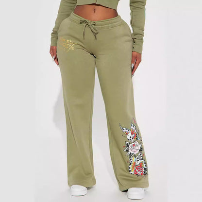 Olive Floral Hoodie Sweatpants 2PC Set