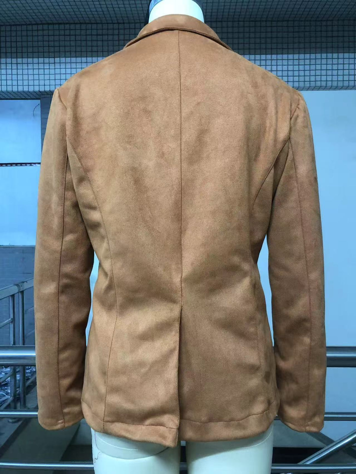 Women's Brown Faux Suede Blazer with Pockets