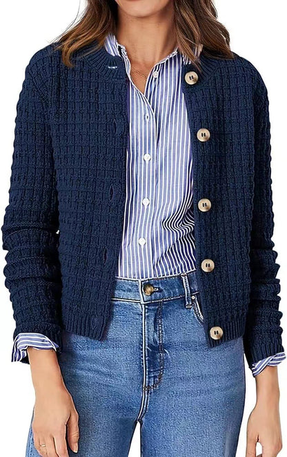 Women's Cropped Cardigan Button Front Textured Knit
