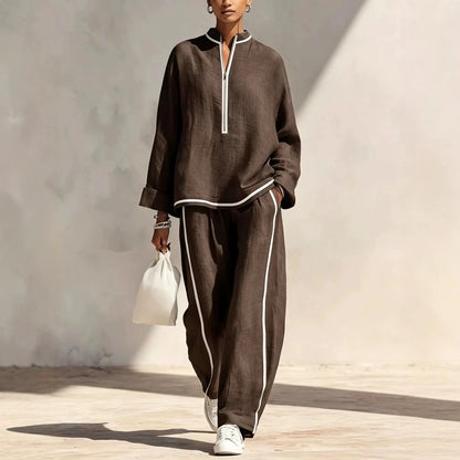 Women's Oversized Half Zip Top & Wide Leg Pants Set