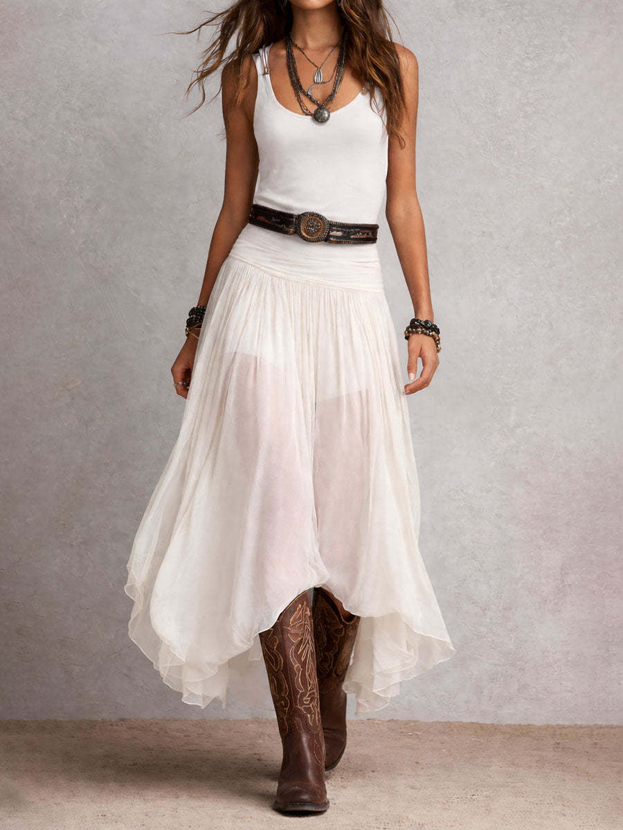 Women's Sleeveless Mesh Maxi Dress Scoop Neck Summer