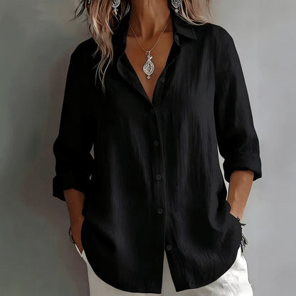 Women's Solid Button Down Shirt Long Sleeve Casual Blouse