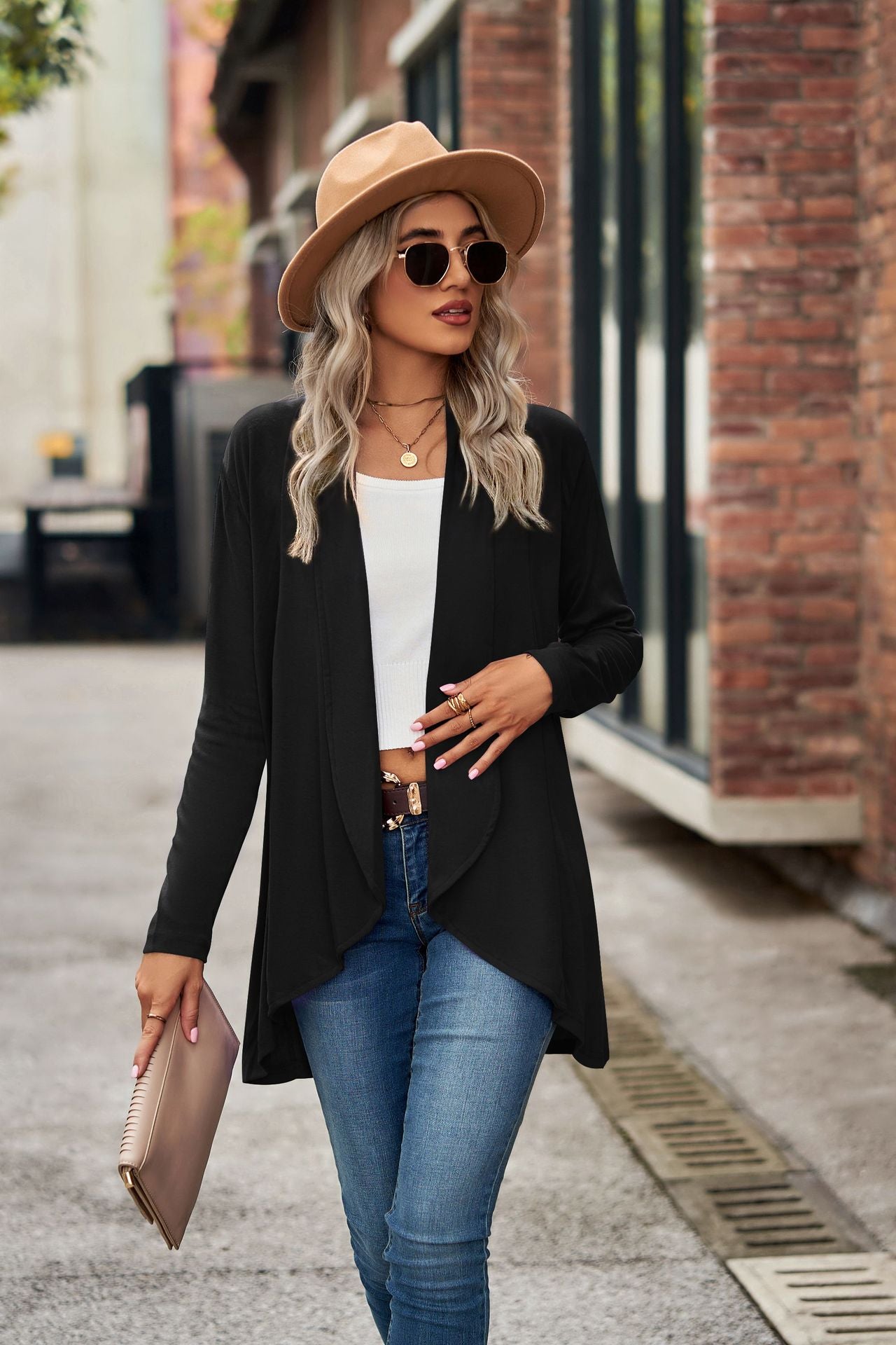 Women's Open Front Long Sleeve Solid Cardigan Sweater