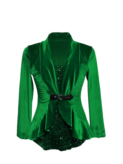 Women's Long Sleeve Velvet Sequin Belted Peplum Top
