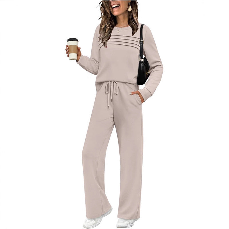 Women's 2 Piece Lounge Set Long Sleeve Wide Leg Pants