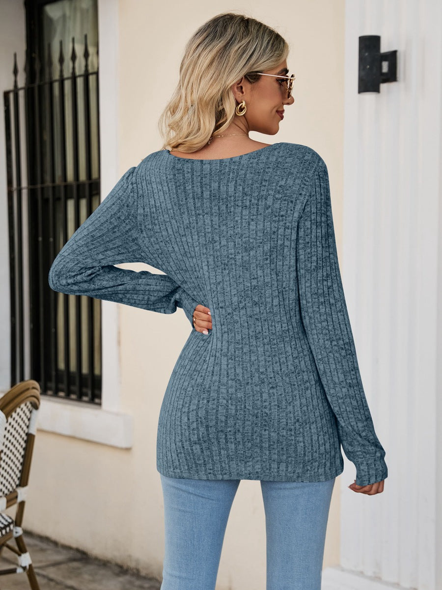 Long Sleeve Square Collar Casual Top