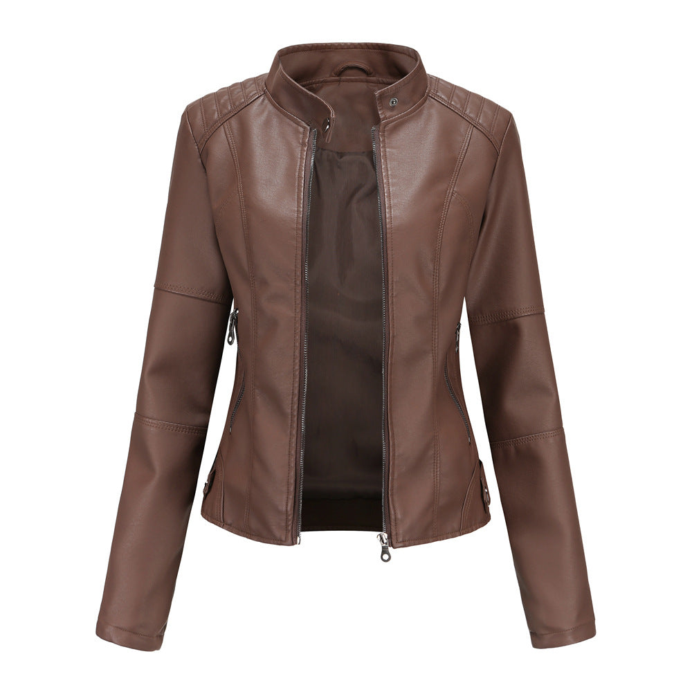 Women's Faux Leather Moto Jacket Slim Fit Zip Up