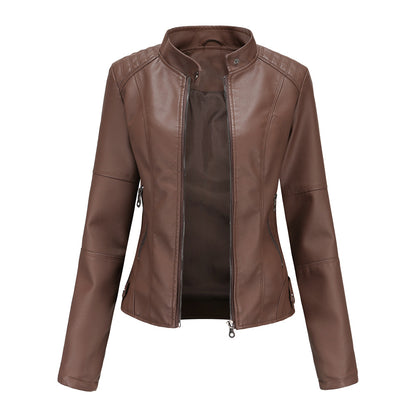 Women's Faux Leather Moto Jacket Slim Fit Zip Up