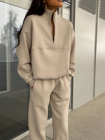 Women's Fleece Half Zip Sweatshirt Jogger Lounge Set