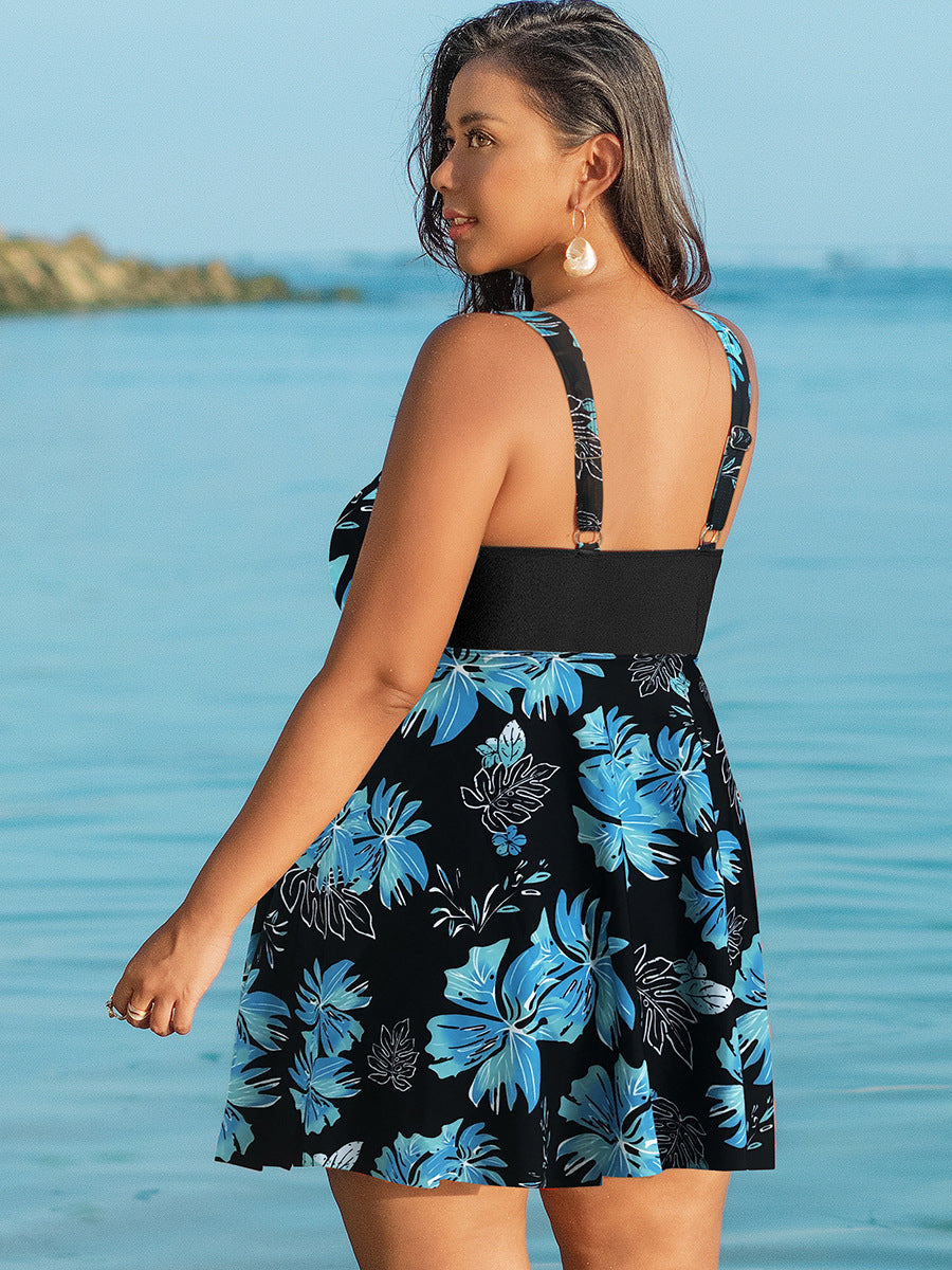 Plus Size Cross-back Tankini Swimsuit Women’s Dress Style Swimwear