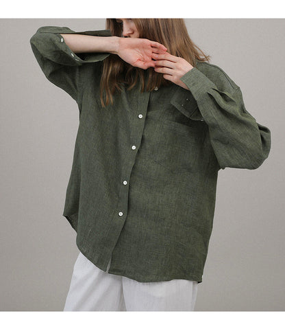 High-End Linen Shirt Women Spring Oversized Turn-Down Collar