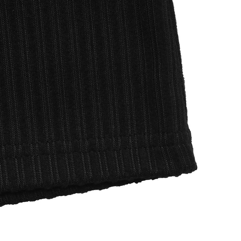 Open Back Bow Tie Contrast Ribbed Long Sleeve Top
