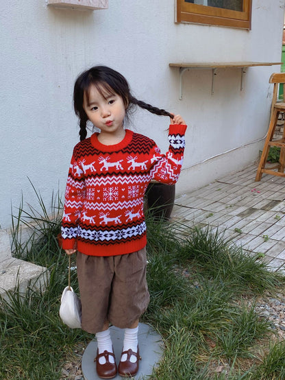 Family Matching Reindeer Christmas Sweater Knit Pullover