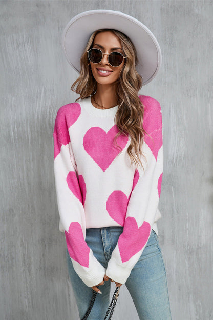 Valentine Heart Knit Sweater Pink Red Pullover Top