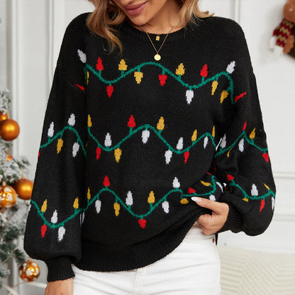 Christmas Lights Knit Sweater Pullover for Women