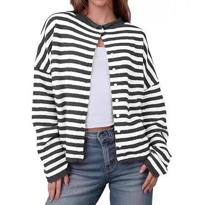 Women's Soft Striped Button Front Cardigan
