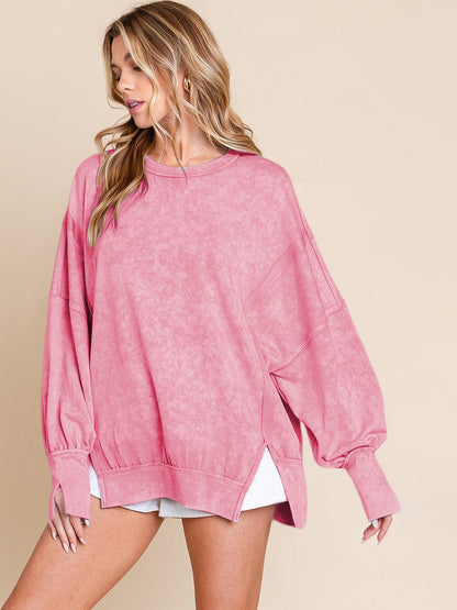 Acid Wash Oversized Sweatshirt Side Slit Drop Shoulder