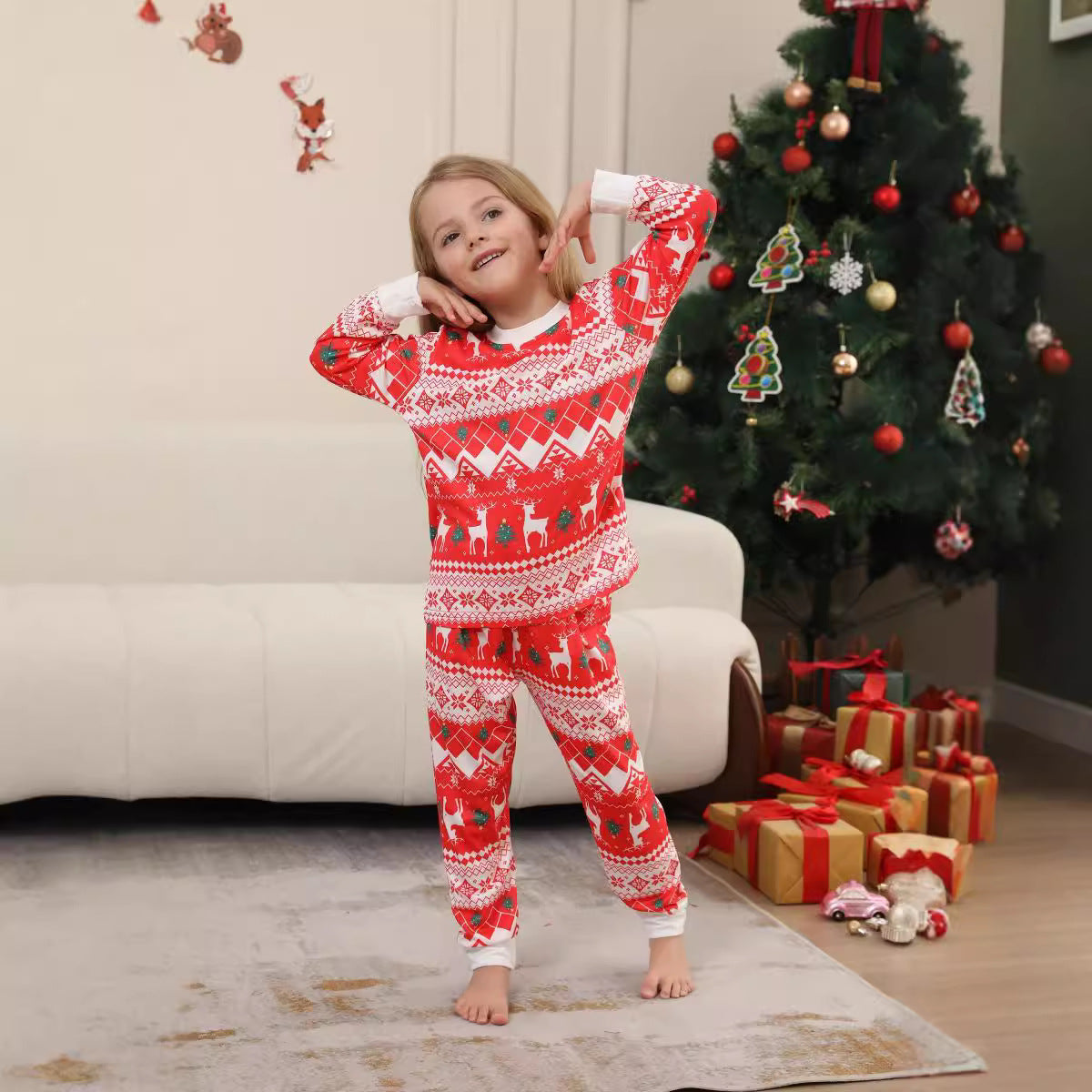 Christmas Deer Snowflake Tree Striped Parent-child Dress Printed Christmas Pajamas