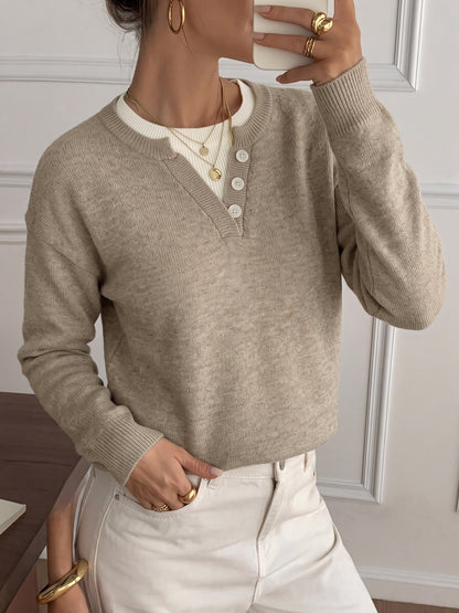 Women's Layered V Neck Sweater Oversized Casual Knit Top
