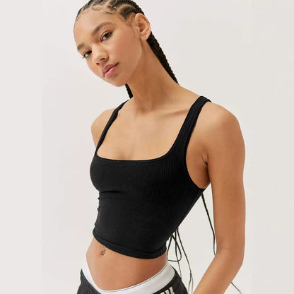 Slim-Fit Solid Color Spice Girl Vest Cross-Border Top