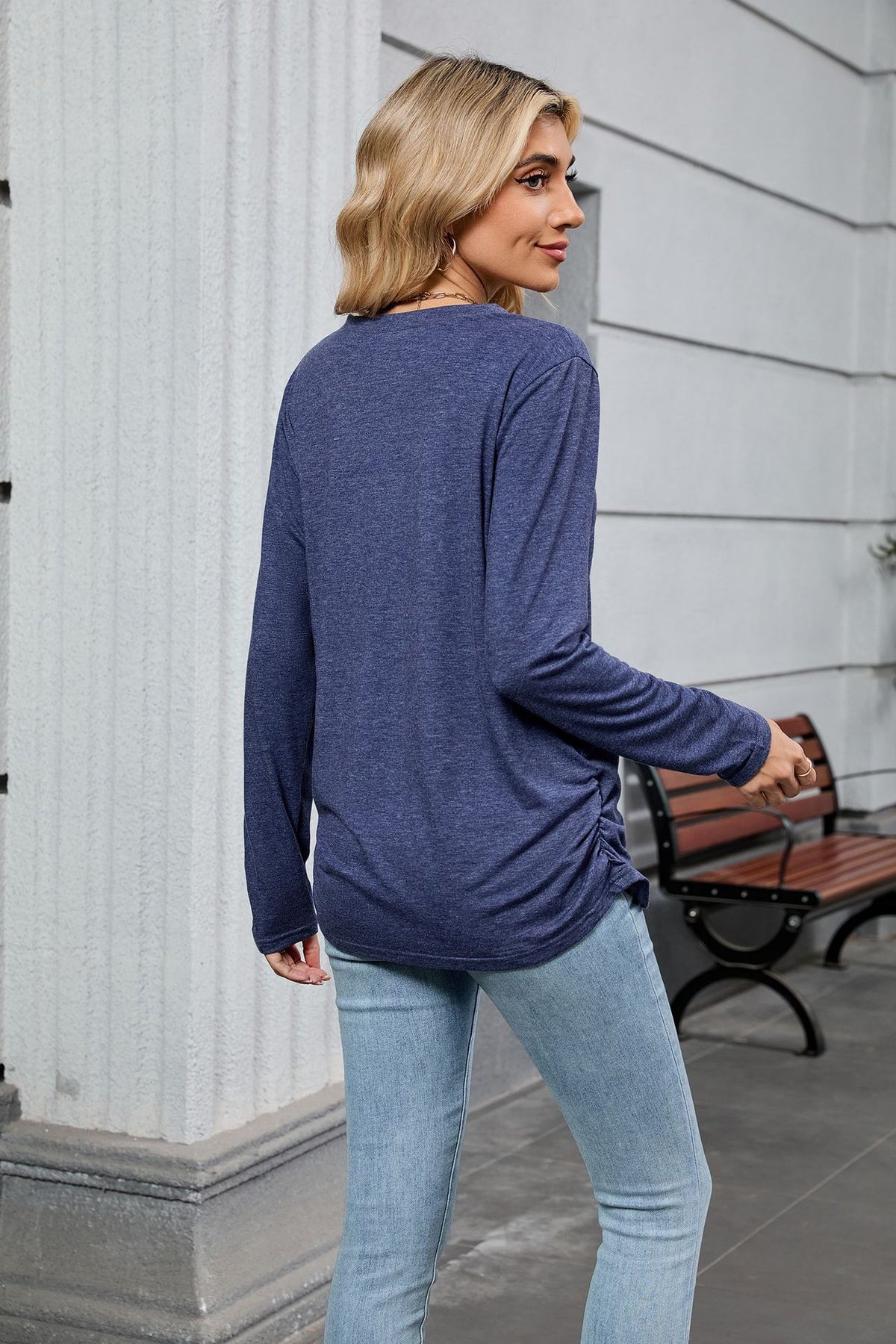 Women's V-Neck Long Sleeve Oversized Tunic Top Shirred