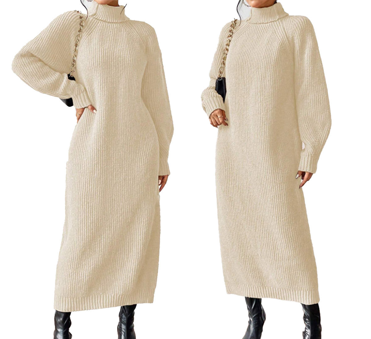 Women's Turtleneck Ribbed Sweater Dress Long Sleeve Maxi