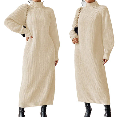 Women's Turtleneck Ribbed Sweater Dress Long Sleeve Maxi