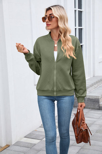 Women's Quilted Zip-Up Bomber Jacket Lightweight Casual