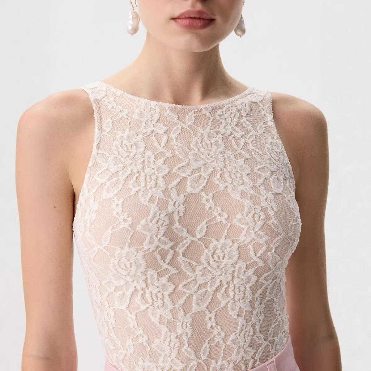 Floral Lace Sleeveless Bodysuit Sexy Mesh Tank Top