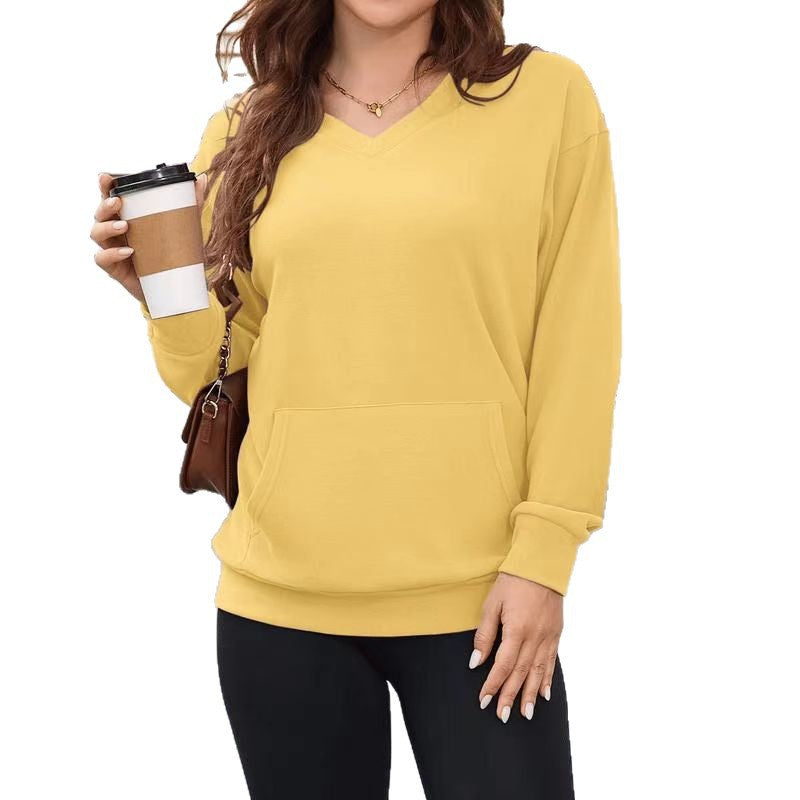 Women's Oversized V-Neck Sweatshirt Plus Size Pocket Top