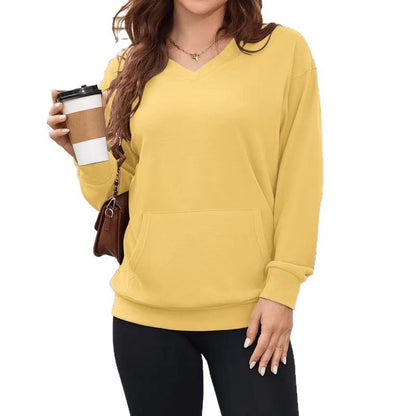 Women's Oversized V-Neck Sweatshirt Plus Size Pocket Top