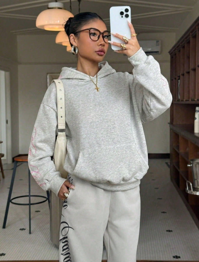 Embroidered Hoodie Sweatshirt Oversized Casual Pullover