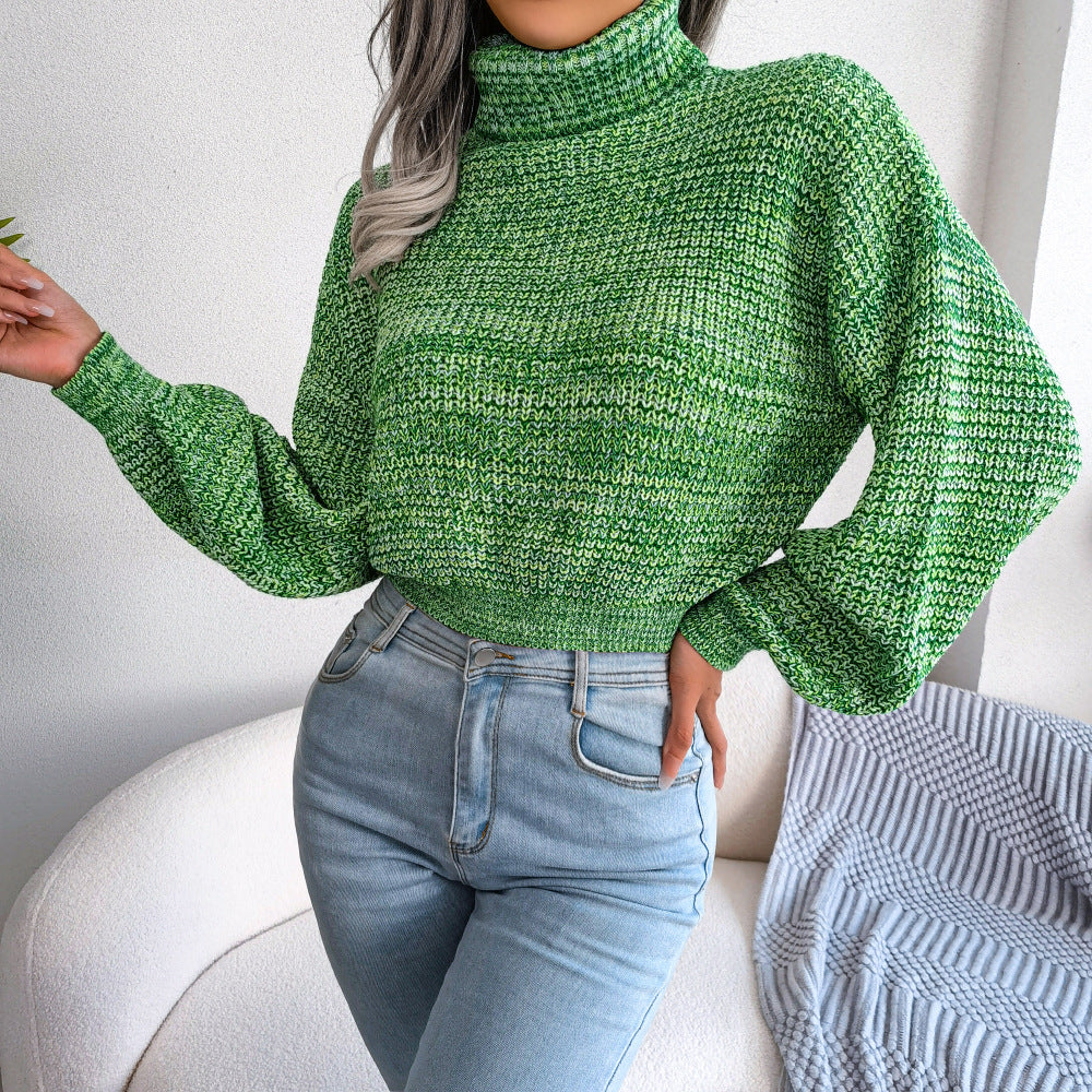 Oversized Chunky Knit Turtleneck Balloon Sleeve Sweater