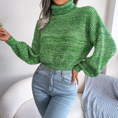 Oversized Chunky Knit Turtleneck Balloon Sleeve Sweater