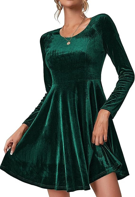 Women's Long Sleeve Velvet A-Line Mini Dress